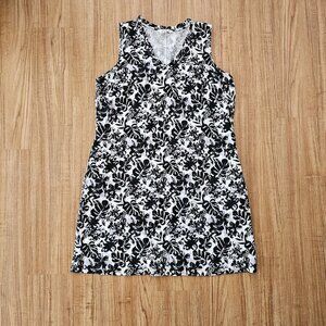 Briggs Floral Black, White, and Gray Linen Blend Knee Length Dress